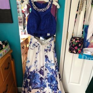 Blue Floral Prom Dress